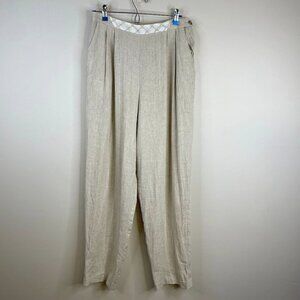 Flax Blend Womens Pants Size L Oatmeal Beige LAGENLOOK Vintage Relaxed Pockets